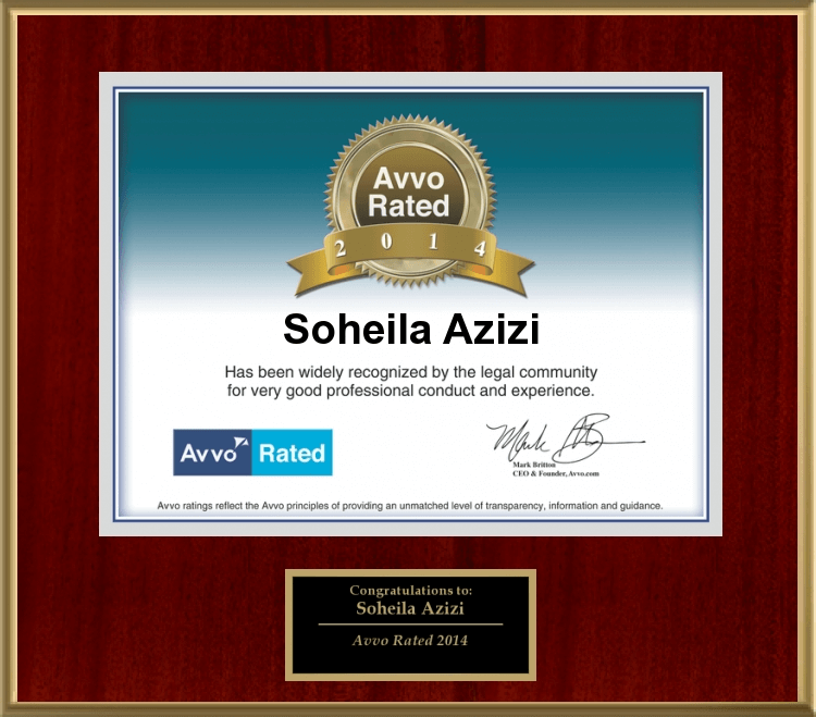 Avvo Rated | 2014 | Soheila Azizi has been widely recognized by the legal community for very good professional conduct and experience.